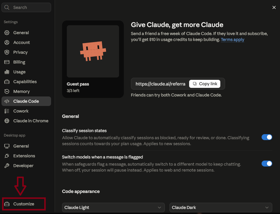 Open Settings and click Customize.
