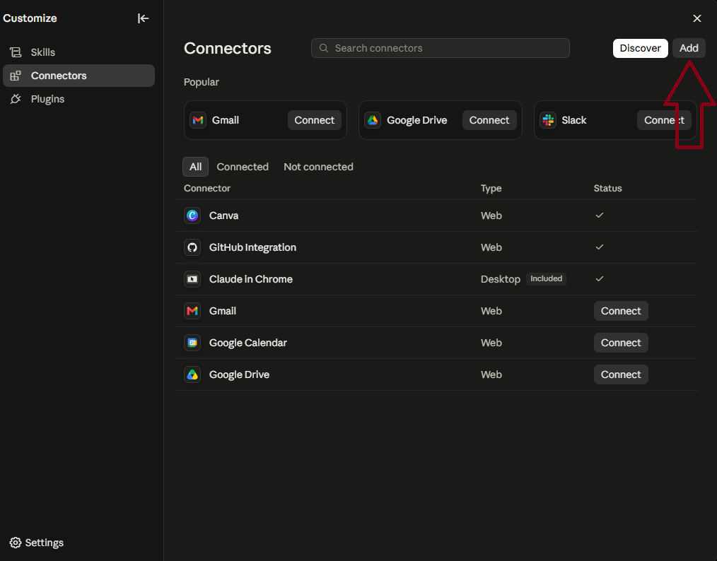 Go to Connectors and click Add (top right).