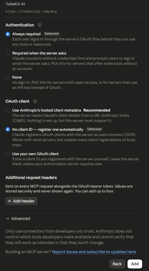 Keep "register one automatically" selected and click Add.